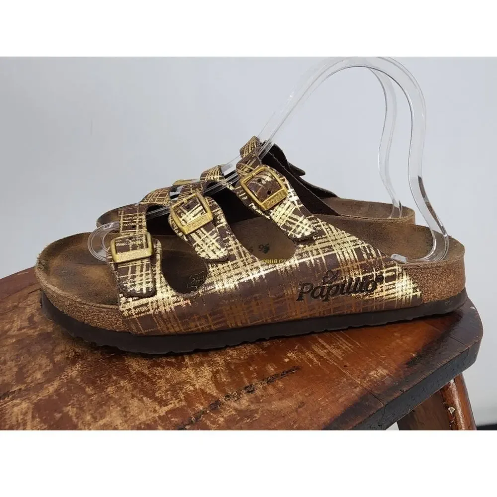 Youth Birkenstock Papillio Brown Gold 3 Strap Sandals Size 36 3.5y Women's 5‎